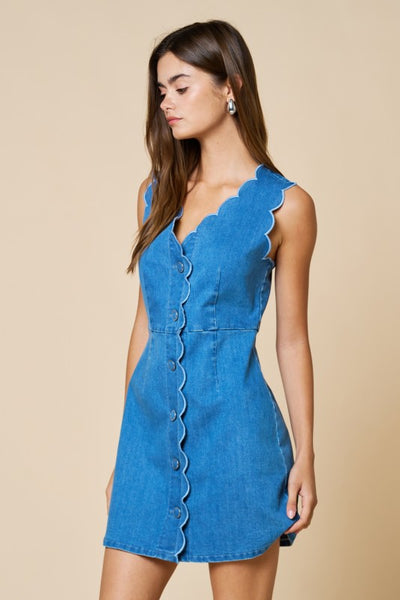 Denim Scalloped Dress Small
