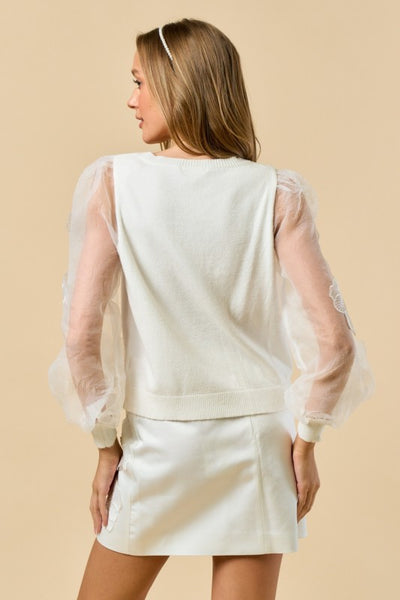 White Flower Sleeve Top