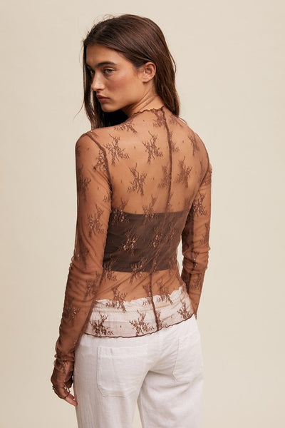 Mocha Sheer Lace Top