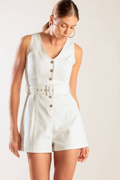 White Belted Romper