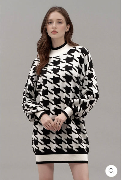 Houndstooth Sweater Dress