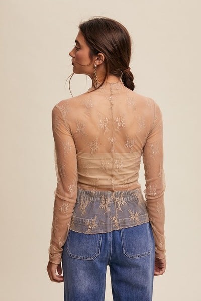 Beige Sheer Lace Top