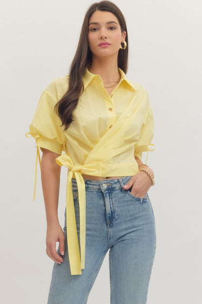 Yellow Crop Button Top
