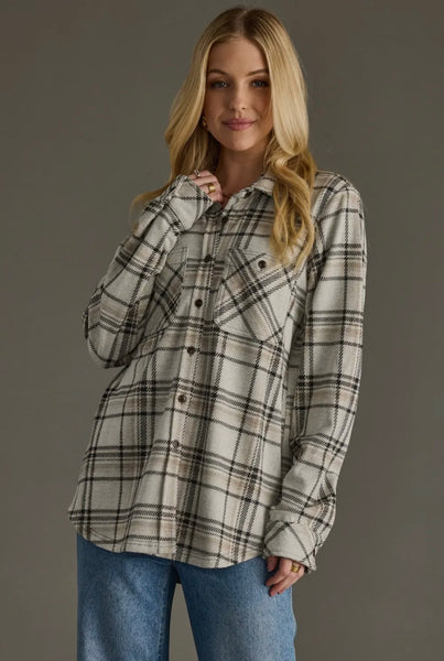 Taupe & Tan Plaid Button Up