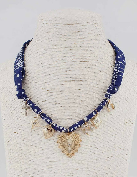 Navy Bandana Charm Necklace
