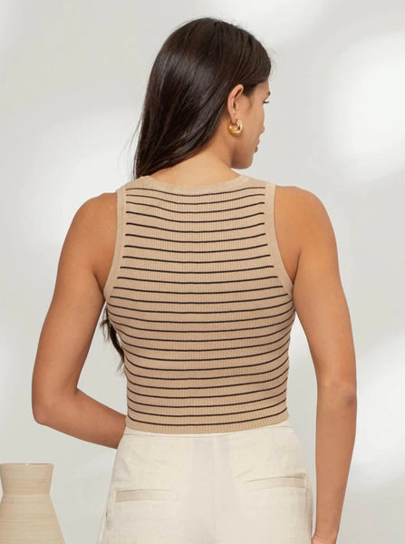 Taupe Stripe Button Tank