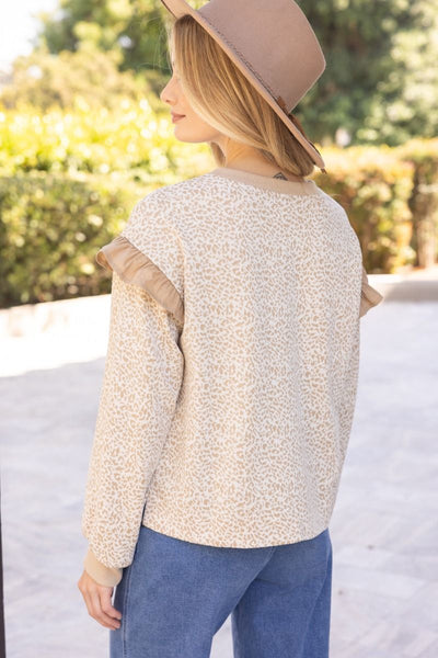 Taupe Leopard Ruffle Top