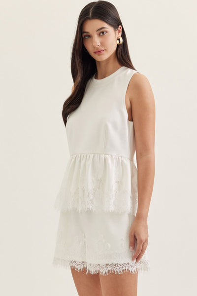 White Lace Hem Tank