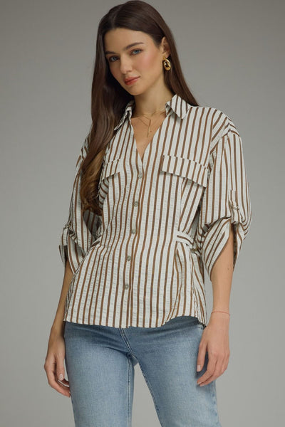 Espresso Stripe Button Up