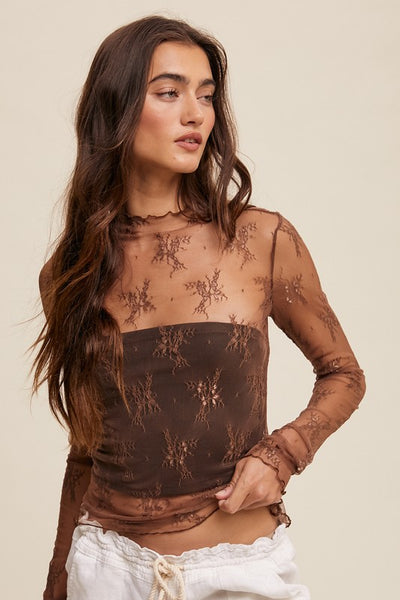 Mocha Sheer Lace Top