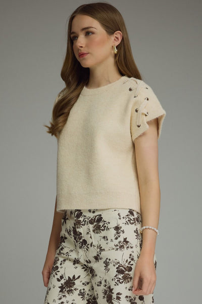 Lace Up Sweater Top