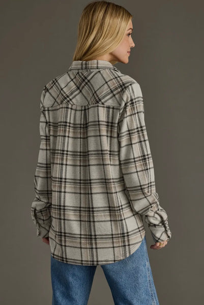 Taupe & Tan Plaid Button Up