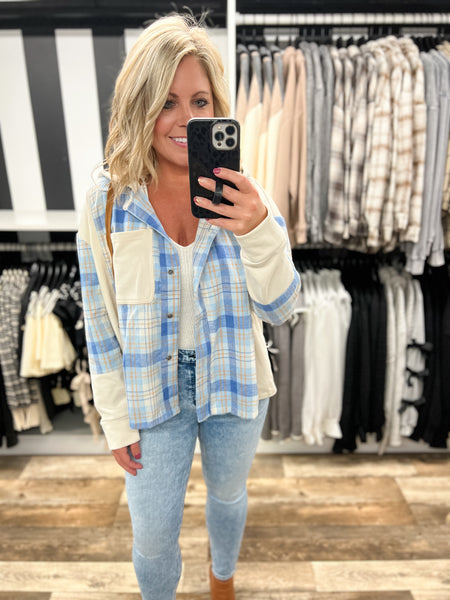 Blue Plaid Hoodie Jacket