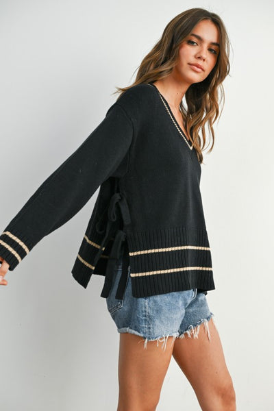 Black Tie V-Neck Sweater