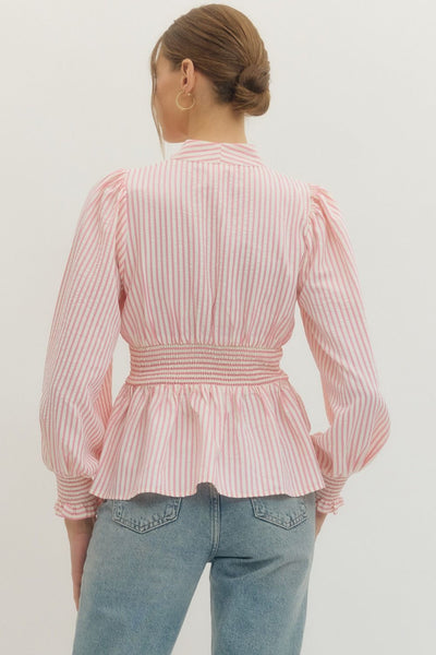 Pink Stripe Peplum Top