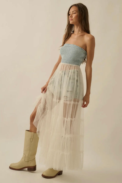 Chambray & Tulle Top