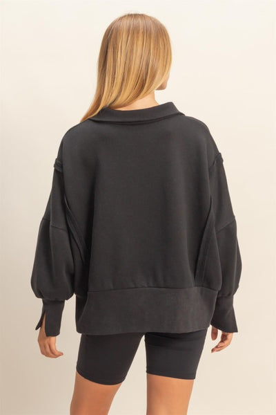 Black Quarter Snap Top