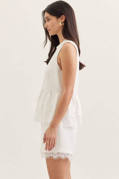 White Lace Hem Tank