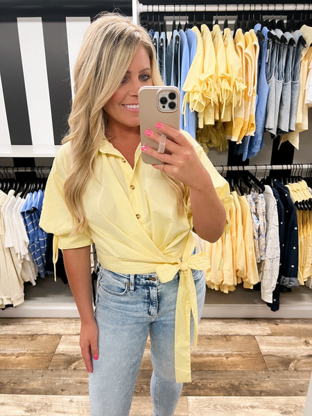Yellow Crop Button Top