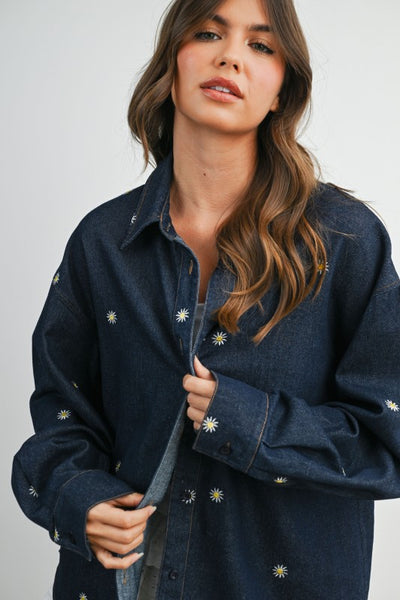 Floral Embroidered Button Up