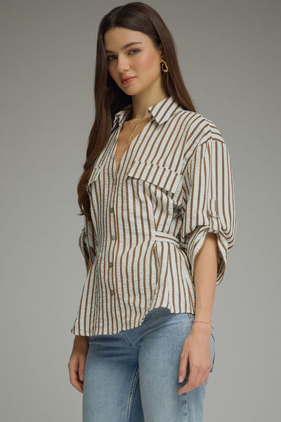 Espresso Stripe Button Up