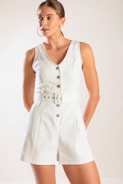 White Belted Romper