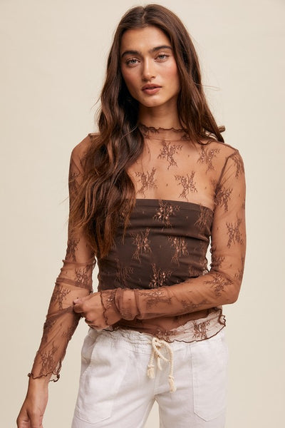 Mocha Sheer Lace Top