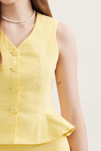 Butter Yellow Button Top
