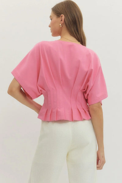 Pink Pleated Dolman Top