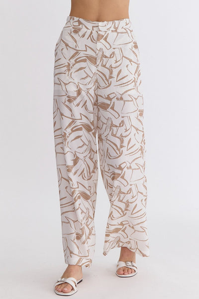 White Abstract Wide Leg Pants