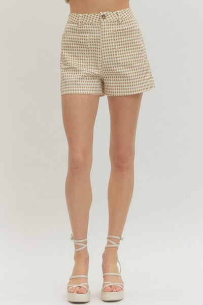 Tan Check Shorts