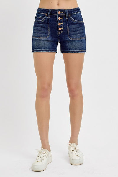 Dark Denim Button Shorts