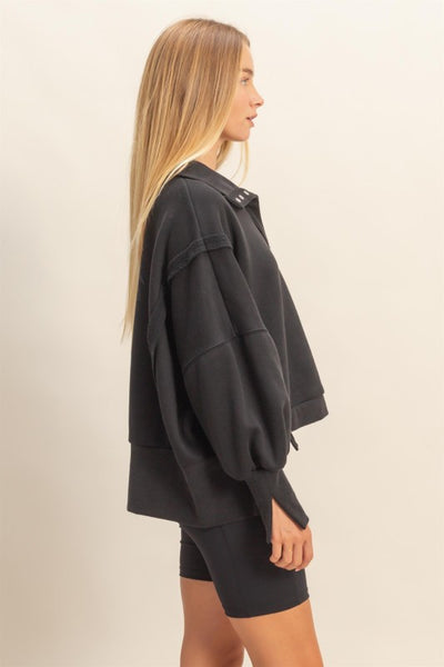 Black Quarter Snap Top