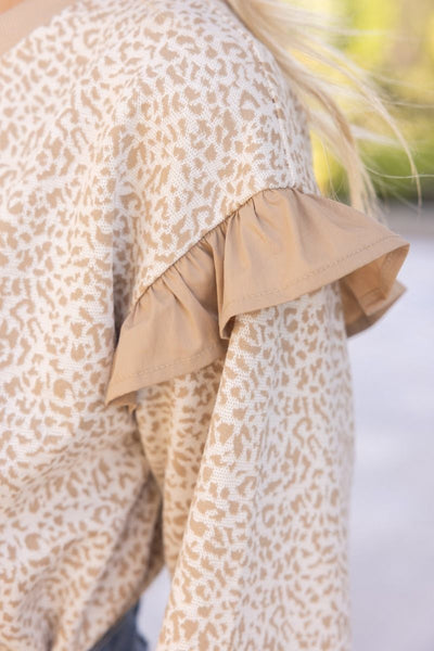 Taupe Leopard Ruffle Top