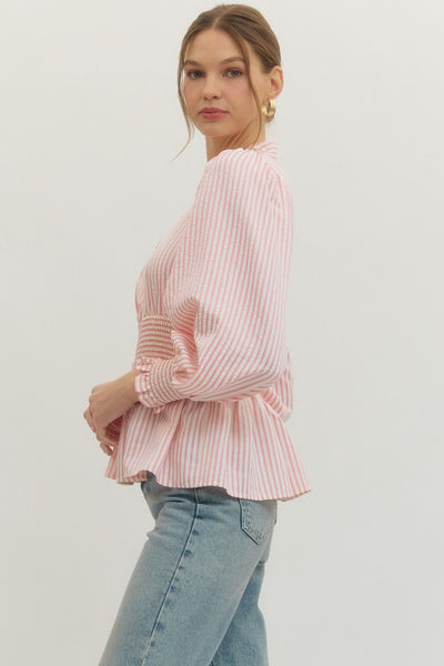 Pink Stripe Peplum Top