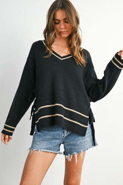 Black Tie V-Neck Sweater