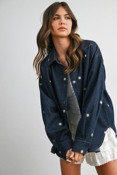 Floral Embroidered Button Up