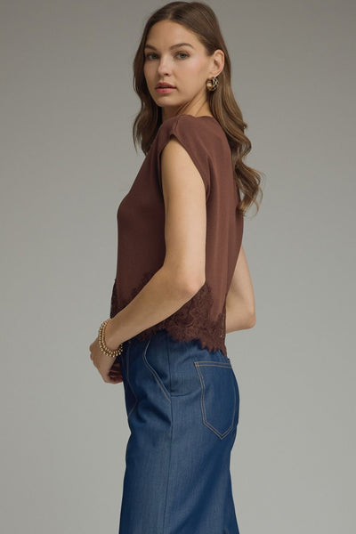 Brown Lace Basic Top