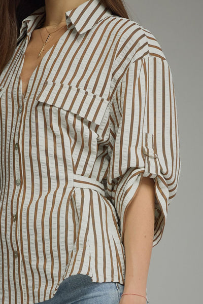 Espresso Stripe Button Up