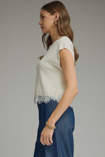 Cream Lace Basic Top