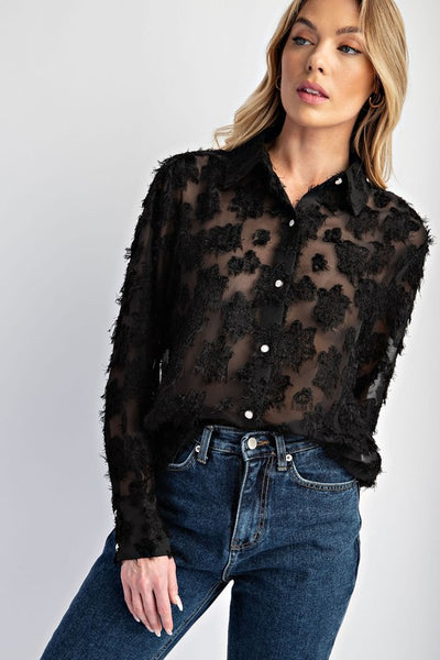 Textured Sheer Button Up
