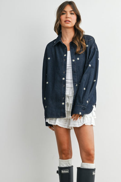Floral Embroidered Button Up