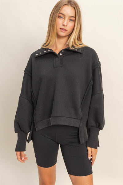 Black Quarter Snap Top