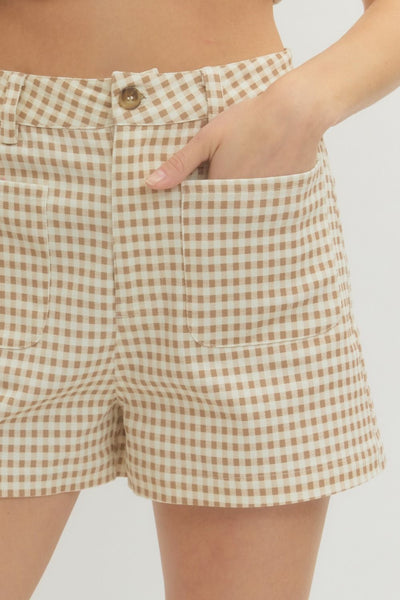Tan Check Shorts