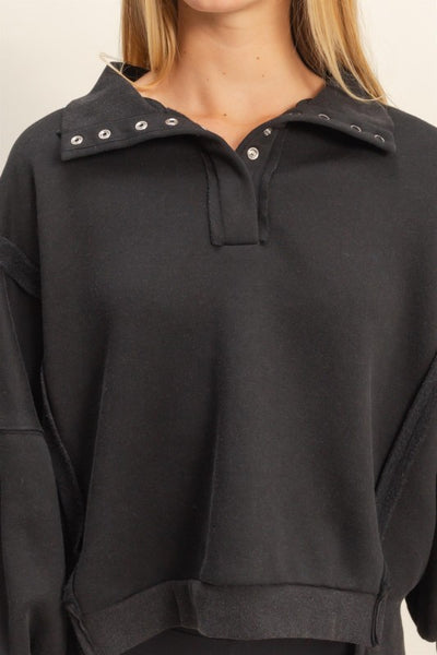 Black Quarter Snap Top