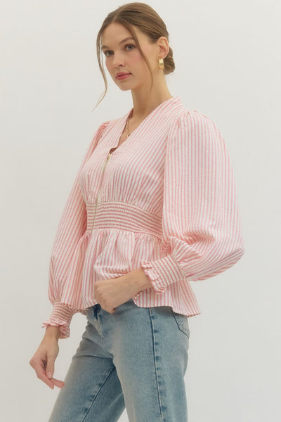 Pink Stripe Peplum Top