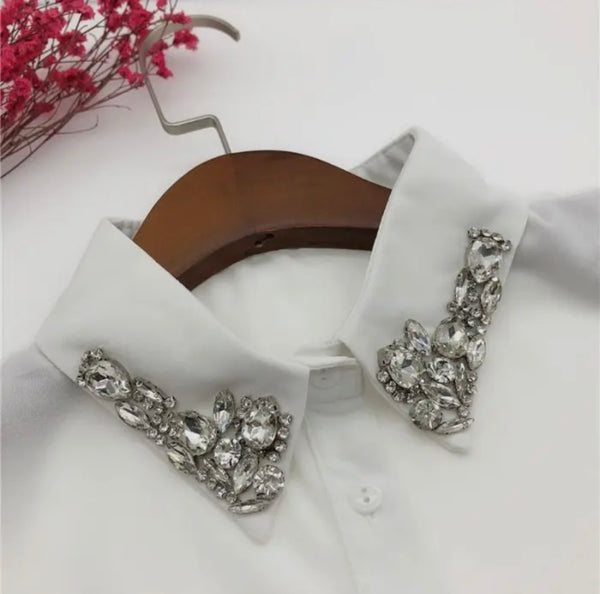White Rhinestone Faux Collar
