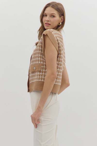 Taupe Checkered Knit Vest