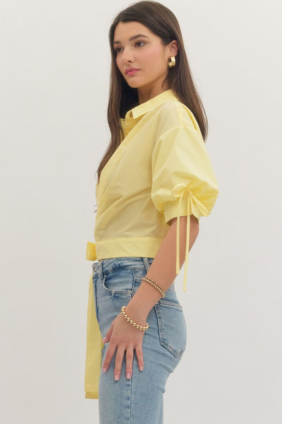 Yellow Crop Button Top