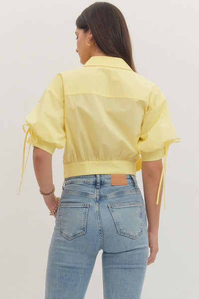 Yellow Crop Button Top